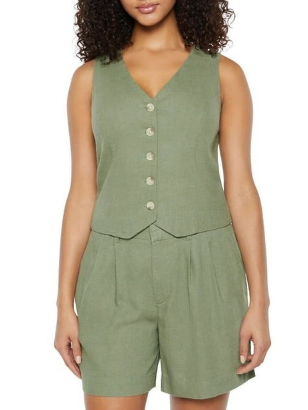 Express Women's Linen Button-Front Sleeveless Vest Top in Olive Green Sz XL